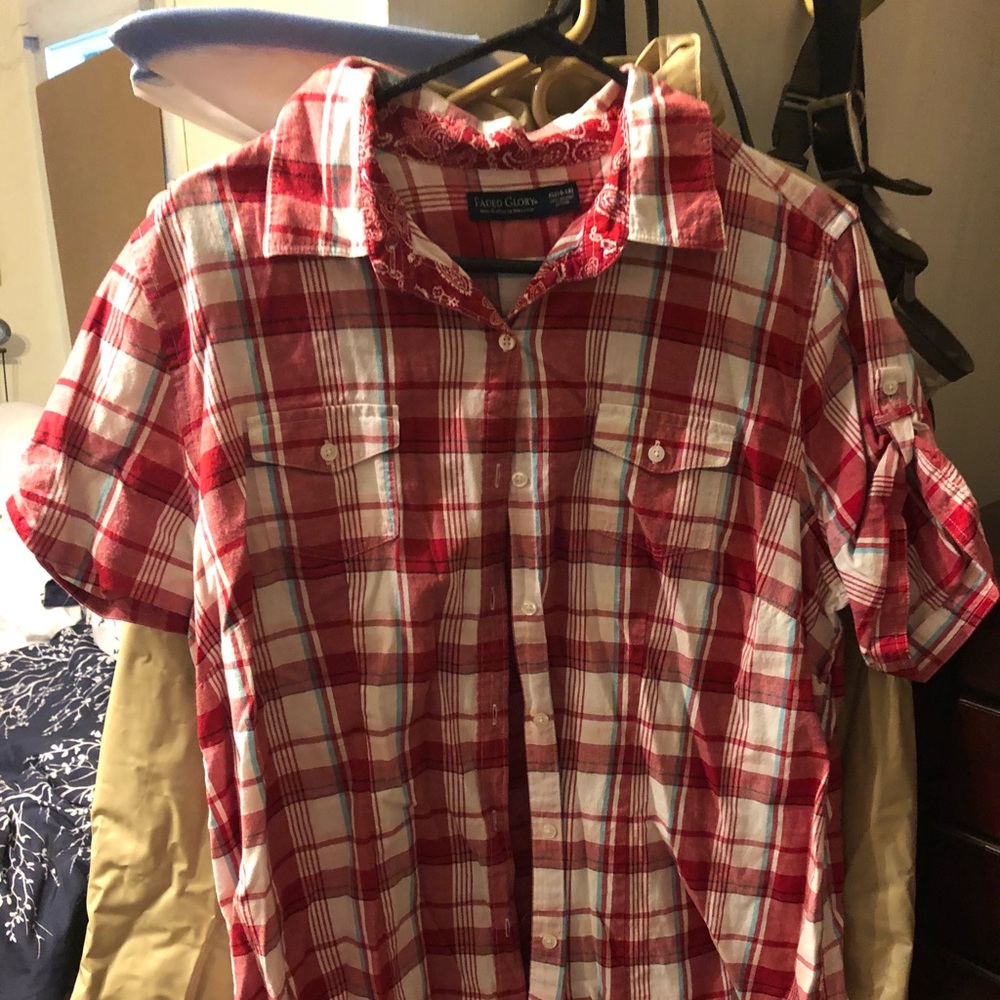 Faded Glory red plaid button up shirt